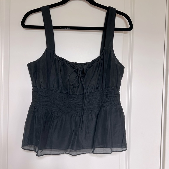 NWT JCREW Smocked black top with flutter bottom SZ M - Picture 1 of 5
